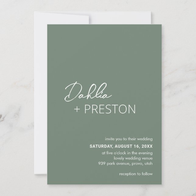 Invitation Dahlia Sage Green Contemporain Mariage moderne (Devant)