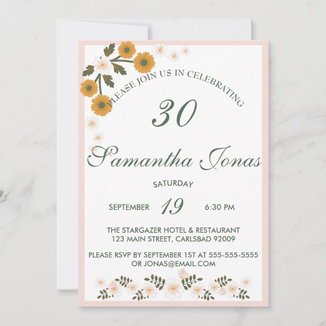 Invitation Dainty coréen dusty sauvage rose blanc 30e anniver (Devant)