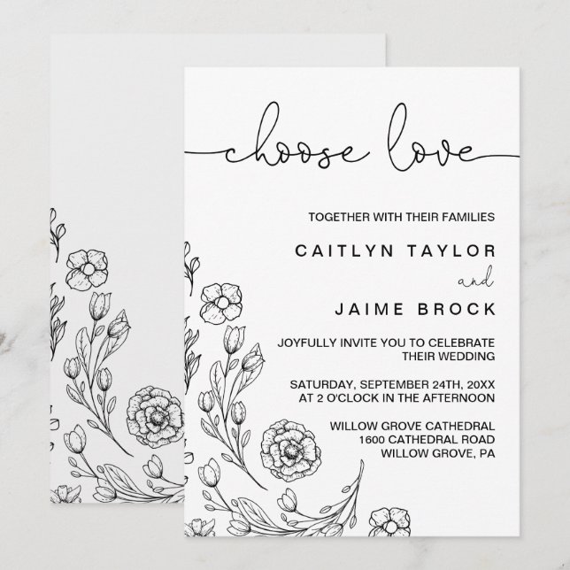 Invitation Dainty Elegance Choose Love Mariage (Devant / Derrière)
