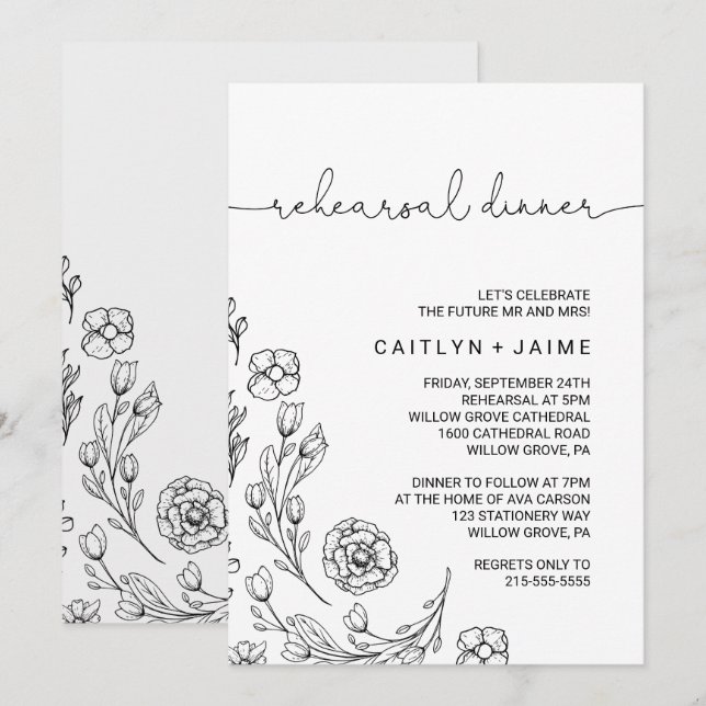 Invitation Dainty Elegance Dîner de répétition (Devant / Derrière)