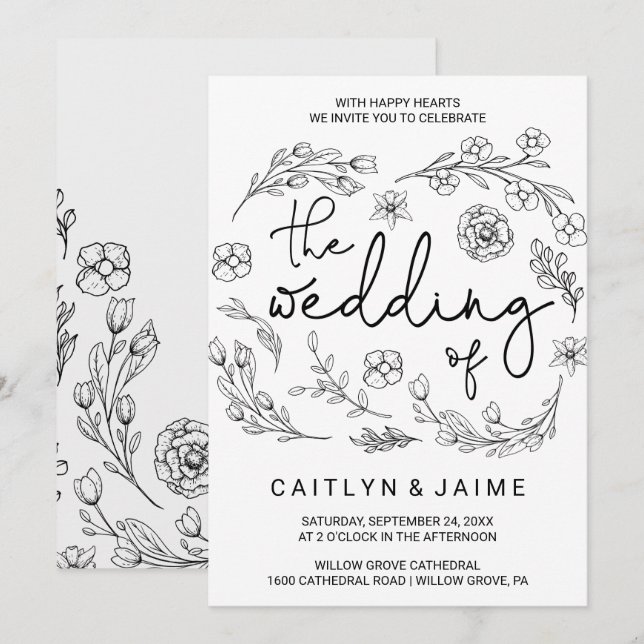 Invitation Dainty Elegance Le Mariage De (Devant / Derrière)