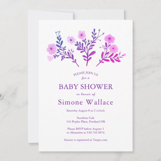 Invitation Dainty Florals Élégant BABY SHOWER CHic PERSONNALI (Devant)