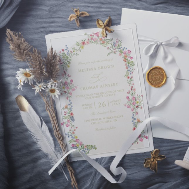 Invitation Dainty romantic floral arch QR Code Wedding (Créateur téléchargé)