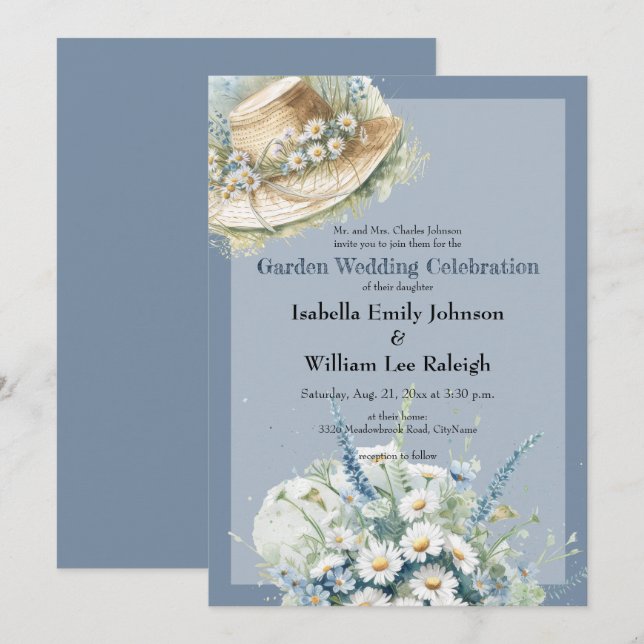 Invitation Daisées & Blue Denim Rustic Mariage (Devant / Derrière)