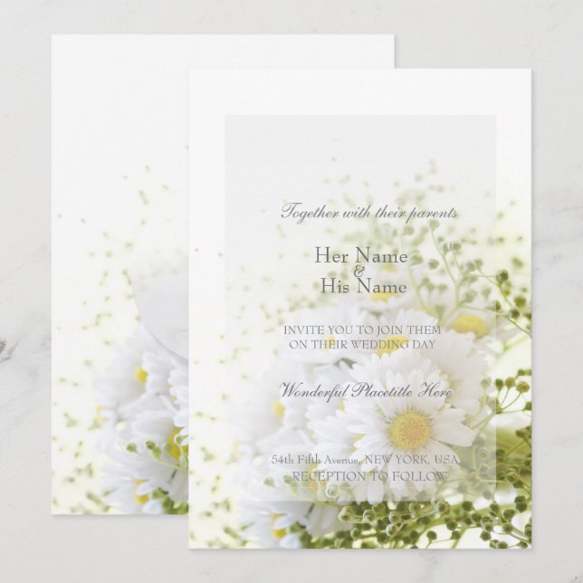 Invitation Daisées en Amour - Bouquet Mariage modifiable (Devant / Derrière)