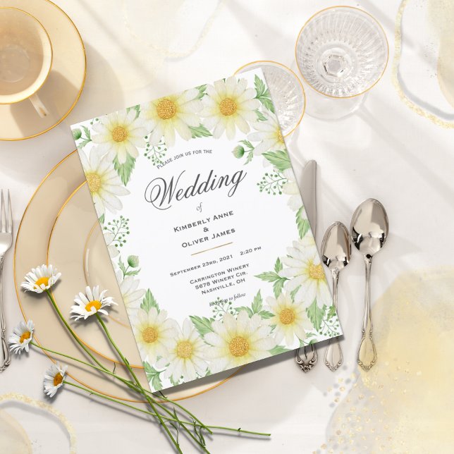 Invitation Daisies Aquarelle Blanc Floral Moderne Mariage Inv (Créateur téléchargé)