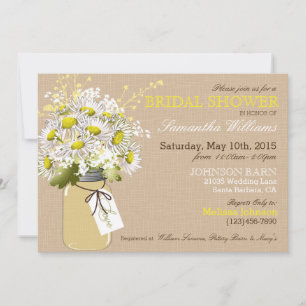 Invitation Daisies Mason Jar Burlap Fête des mariées rustique