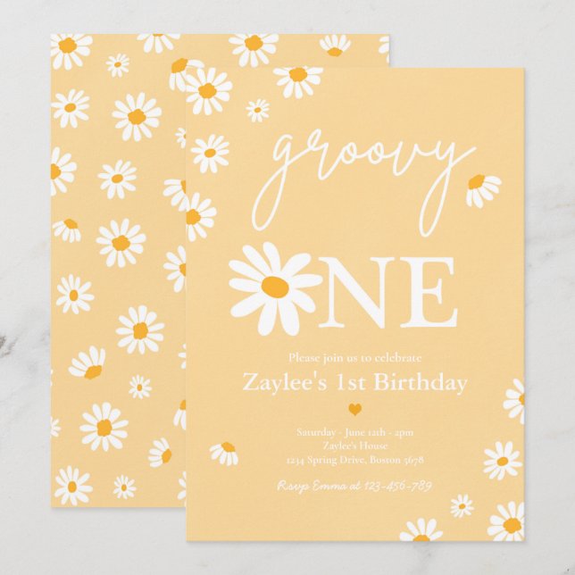 Invitation Daisy Anniversaire Boho Super Un 1er Anniversaire (Devant / Derrière)