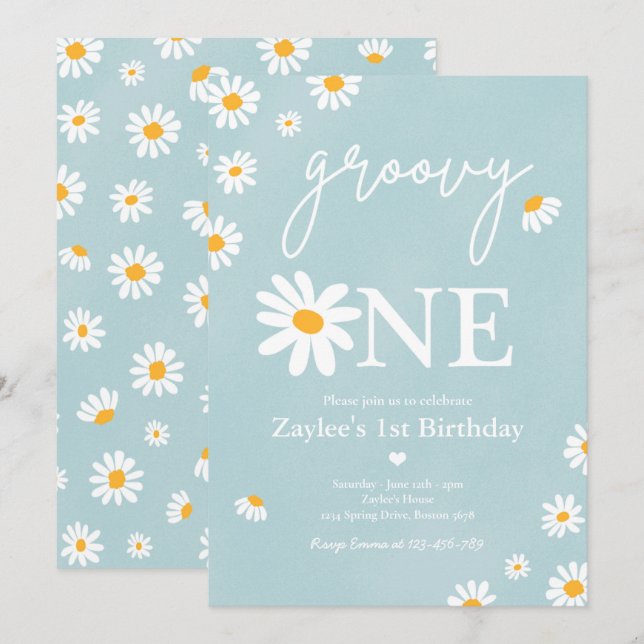 Invitation Daisy Anniversaire Boho Super Un 1er Anniversaire (Devant / Derrière)