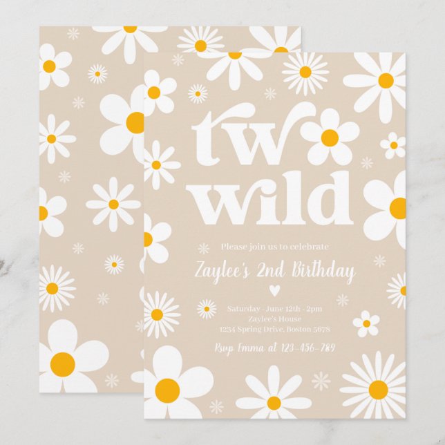 Invitation Daisy Anniversaire Boho Two Wild 2e Anniversaire (Devant / Derrière)