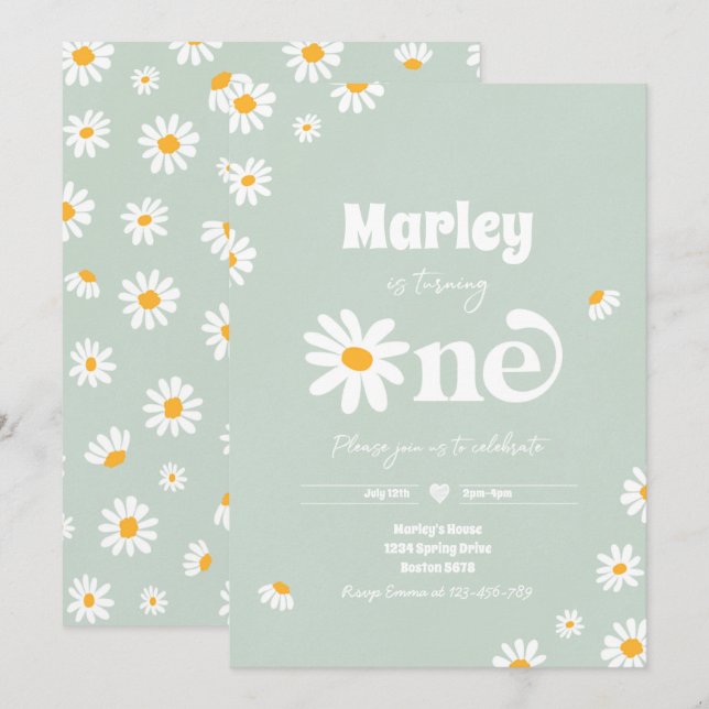 Invitation Daisy Anniversaire Fête Bohème Floral 1er Annivers (Devant / Derrière)