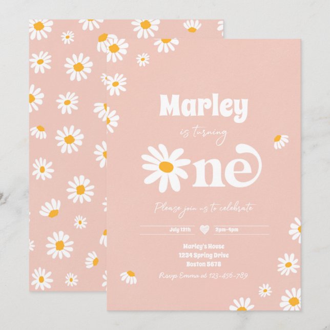 Invitation Daisy Anniversaire Fête Bohème Floral 1er Annivers (Devant / Derrière)