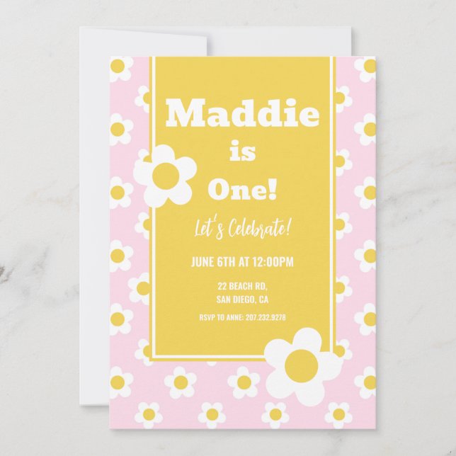 Invitation Daisy Anniversaire Fête Bohème Un 1er Anniversaire (Devant)