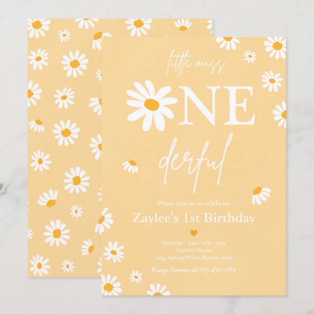 Invitation Daisy Anniversaire Fête Bohmian Little Miss Oneder (Devant / Derrière)