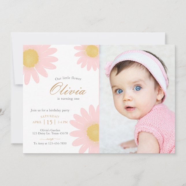 Invitation Daisy anniversaire fête boho floral photo (Devant)