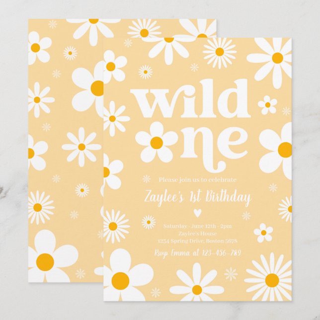 Invitation Daisy Anniversaire Fête Boho Wild Un 1er Anniversa (Devant / Derrière)