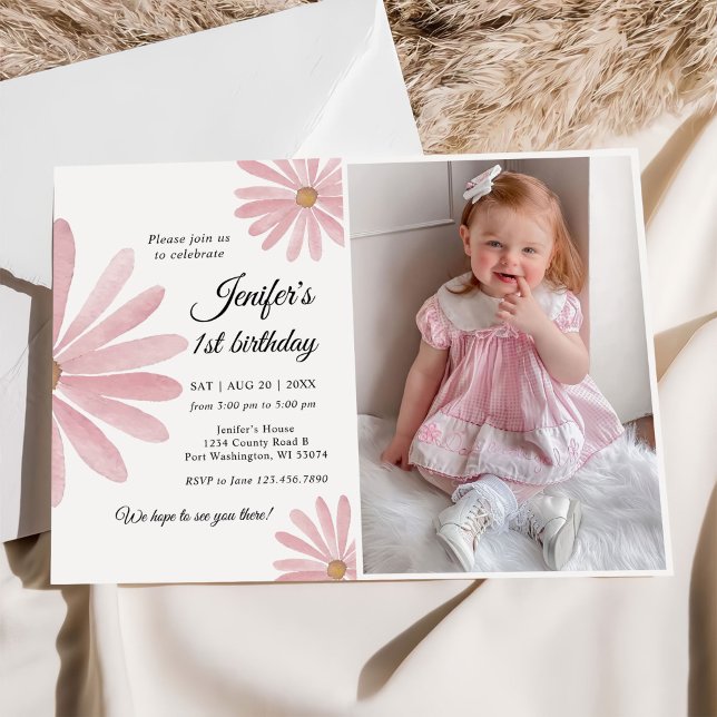 Invitation Daisy Bohmian Girl 1er anniversaire de fête Photo (Créateur téléchargé)