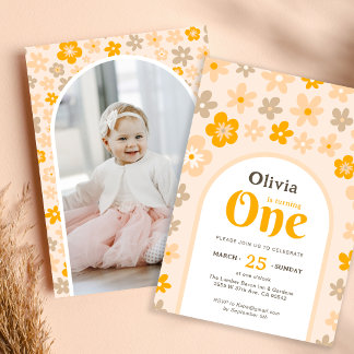 Invitation Daisy Boho Floral Photo 1er Anniversaire