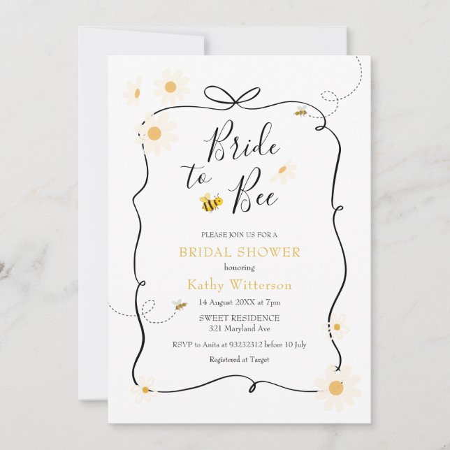 Invitation Daisy Bow Ribbon Moderne Mariée d'abeille à la nup (Devant)