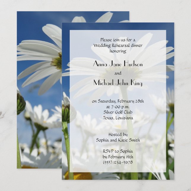 Invitation Daisy, Daisies, Fleurs Blanches, Dîner De Répétiti (Devant / Derrière)