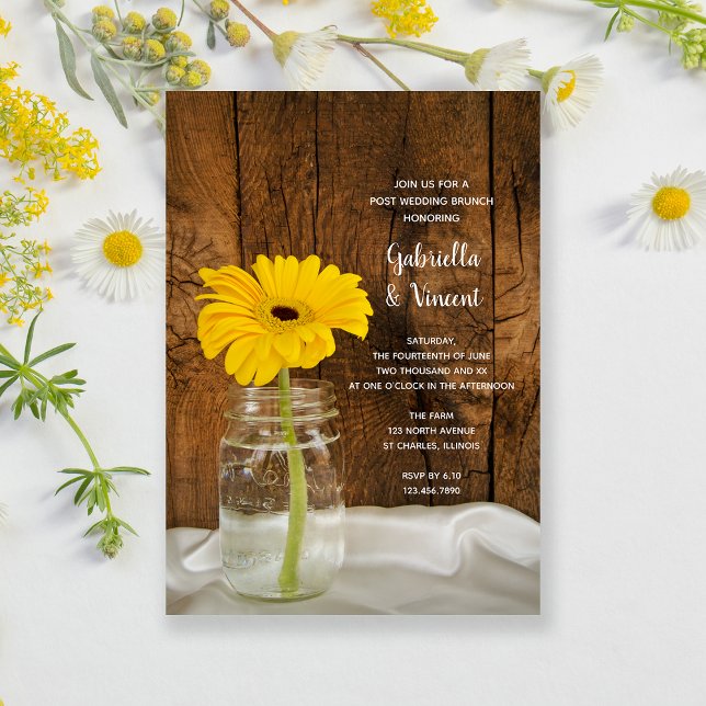Invitation Daisy dans un pot Mason Country Post Mariage Brunc (Créateur téléchargé)