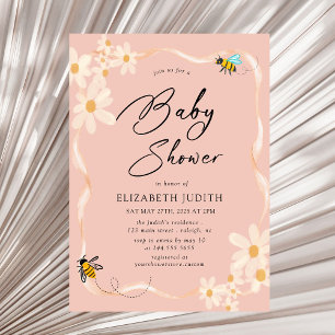 Invitation Daisy et abeilles Floral rose Baby shower Invitati