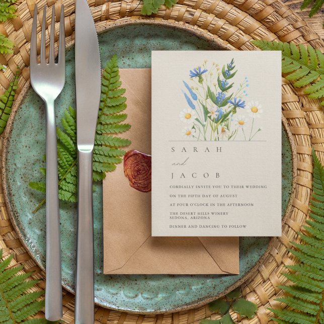 Invitation Daisy été Blue Floral Mariage botanique (Créateur téléchargé)