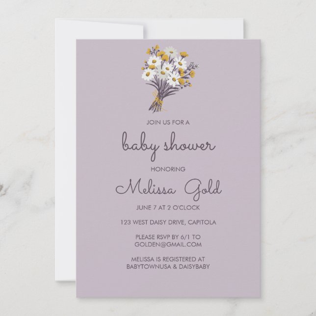 Invitation Daisy Fleur sauvage Bouquet BABY SHOWER PERSONNALI (Devant)