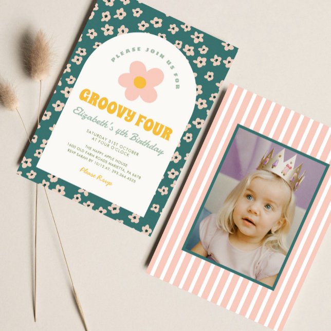 Invitation Daisy Floral Vert rose Super Fille Anniversaire (Créateur téléchargé)