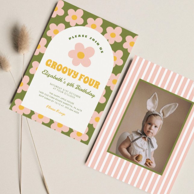 Invitation Daisy Floral Vert rose Super Fille Anniversaire (Créateur téléchargé)