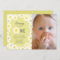 Daisy Floral Yellow Photo 1er Anniversaire Invitat