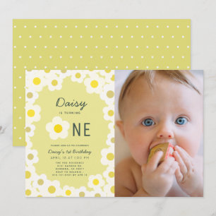 Invitation Daisy Floral Yellow Photo 1er Anniversaire Invitat