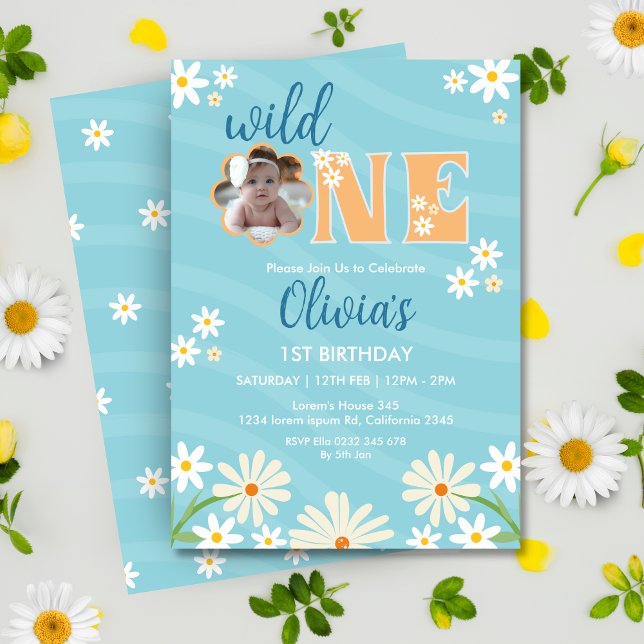 Invitation Daisy Flower Photo One Girl daisy 1er Anniversaire (Créateur téléchargé)