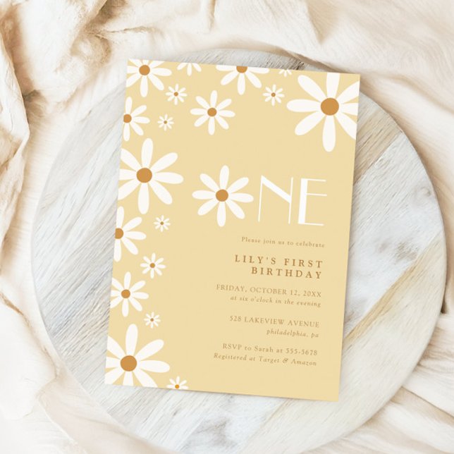 Invitation Daisy Girl 1er Anniversaire Flower Theme (Créateur téléchargé)