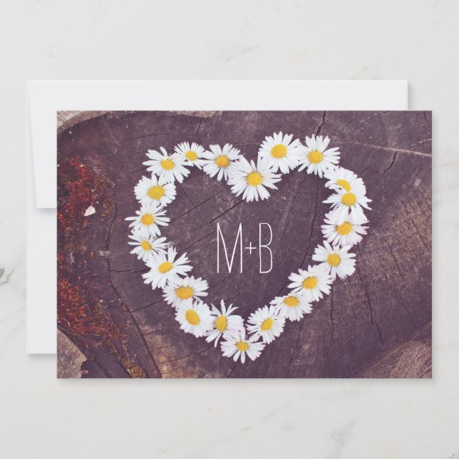 Invitation Daisy Heart Rustic Wood Mariages campagnards Invit (Devant)