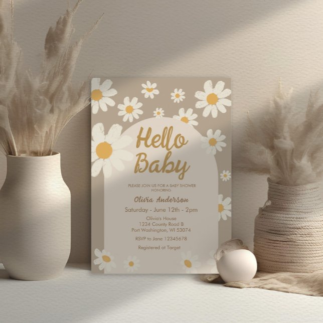 Invitation Daisy Hello Baby Retro Baby Shower (Créateur téléchargé)