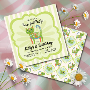 Invitation Daisy Kitty Visage Purr-fect fête d'anniversaire