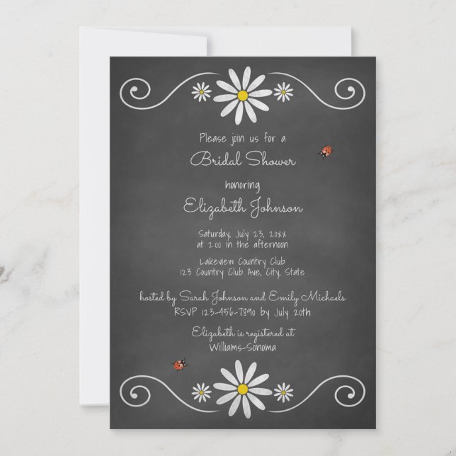 Invitation Daisy Ladybugs Rustic Chalkboard Fête des mariées (Devant)