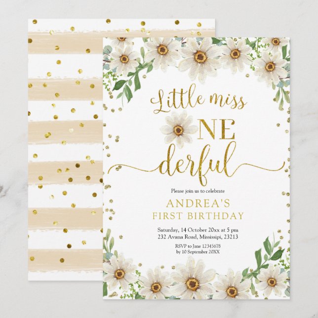 Invitation Daisy Little Miss Onederful (Devant / Derrière)