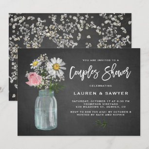 Invitation Daisy Mason Jar Chalkboard Rustique Couples Douche