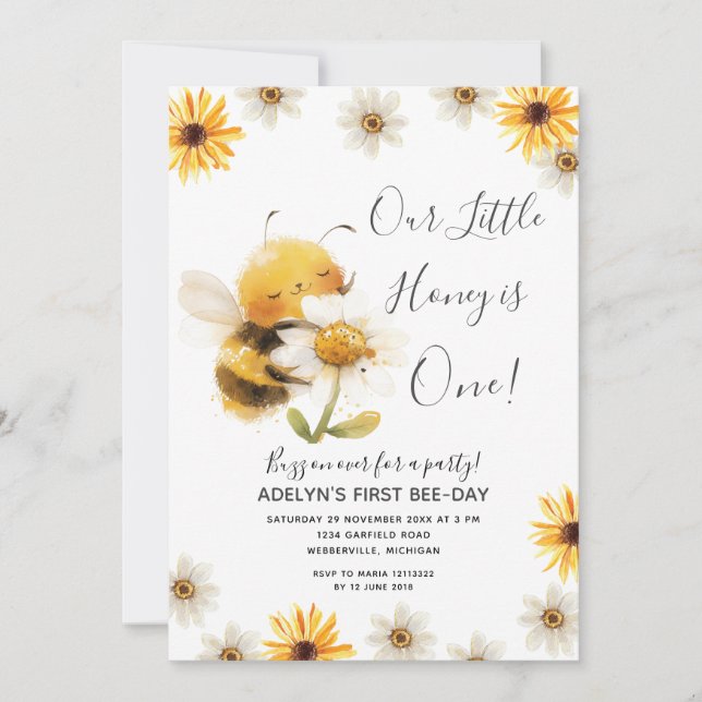 Invitation Daisy Notre petite abeille de miel 1er Anniversair (Devant)