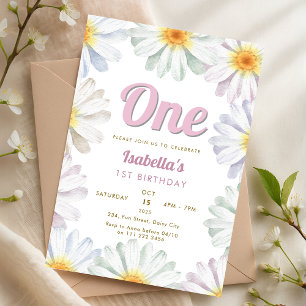 Invitation Daisy One 1er 2ème 3ème 5ème anniversaire de Fleur