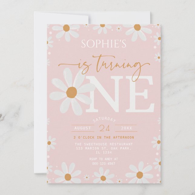 Invitation Daisy One Floral Boho 1er Anniversaire (Devant)