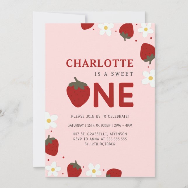 Invitation Daisy Red Strawberry 1er été Anniversaire (Devant)