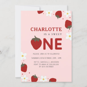 Invitation Daisy Red Strawberry 1er été Anniversaire