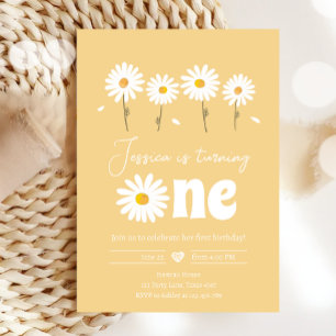 Invitation Daisy Retro Boho Party Jaune fille premier anniver