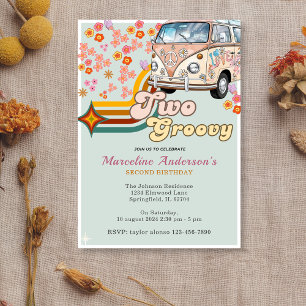 Invitation Daisy & Retro Van Floral Super Deux 2e anniversair