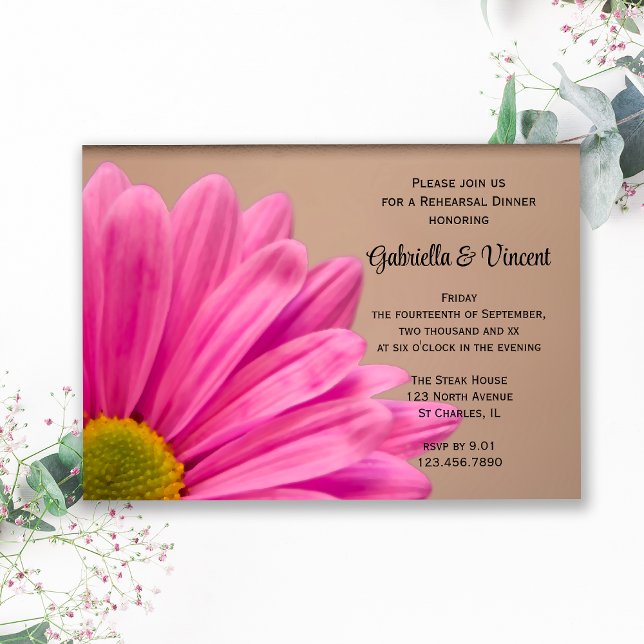 Invitation Daisy rose Gerber sur le dîner de répétition Maria (Créateur téléchargé)