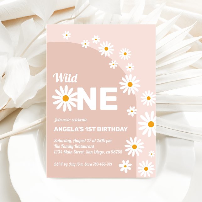 Invitation Daisy rose sauvage une fille 1er anniversaire (Créateur téléchargé)