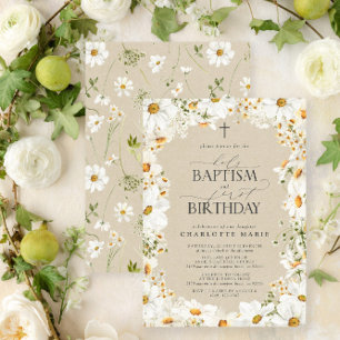 Invitation Daisy Saint-Baptême & 1er anniversaire Floral Girl
